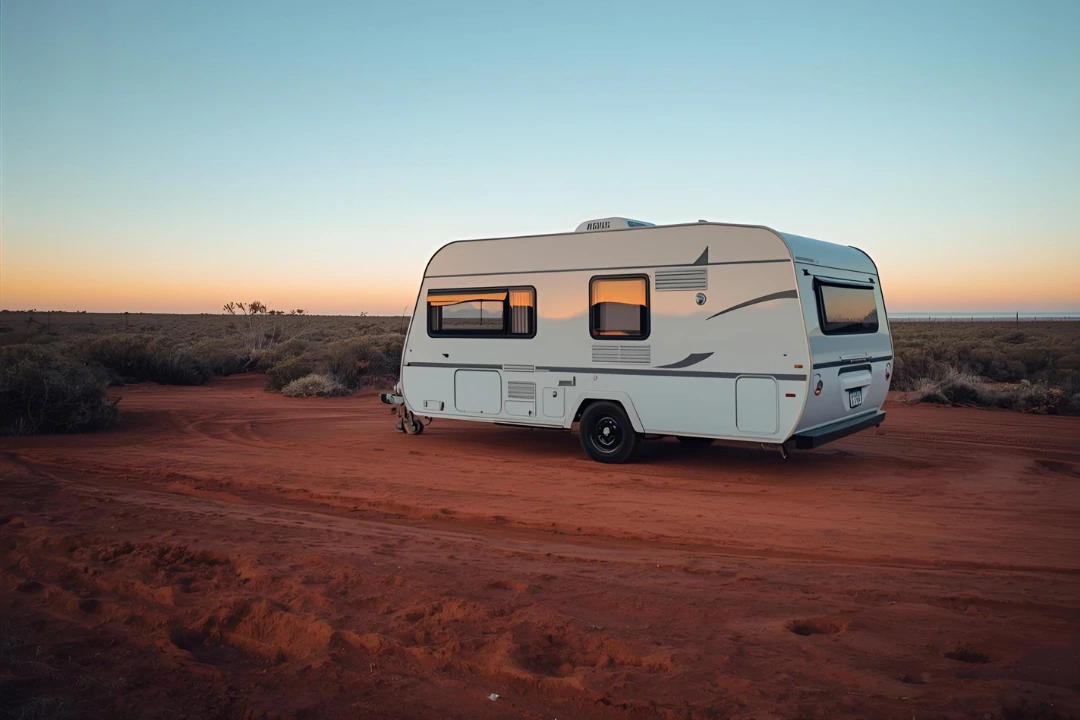a white rv parked on a dirt road